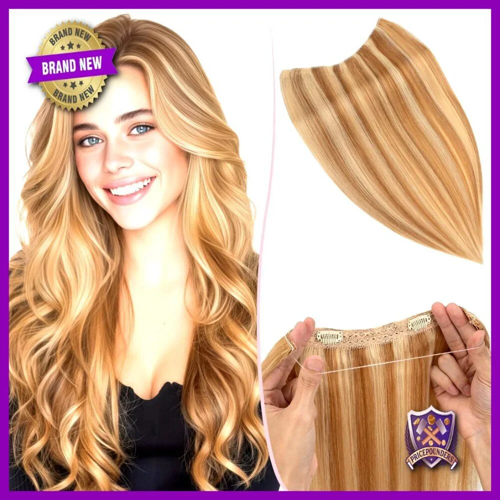 Real Human Hair Halo Extensions 16 Inch Invisible Wire Adjustable